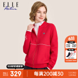 ELLE ACTIVE 棒球领夹克外套女装早春时尚百搭简约花卉印花运动休闲通勤外套 红色 M