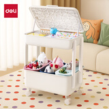 得力（deli）双层金属小推车 儿童益智绘画书报架家用置物架落地浴室移动零食卫生间床头收纳储物架 白XDM100