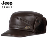 JEEP帽子男士牛皮帽秋冬加绒保暖鸭舌帽护耳棒球帽中老年平顶帽A0666