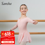 三沙（Sansha）儿童长袖裙连体服雪纺V领蕾丝芭蕾舞服练功表演服51AF0002浅粉S