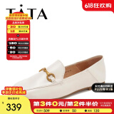 他她（TATA）方头乐福鞋女休闲平底一脚蹬小皮鞋女单鞋春秋款FLC22AM4 米色 35