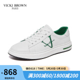 VICKI BROWN【VB男鞋】法国品牌简约潮流板鞋刺绣百搭小白鞋舒适休闲鞋男 白绿色 40 (250mm) 欧码