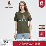 Hush Puppies【Younger系列】暇步士女装夏季纯棉卡通绣花短袖T恤 175橄榄绿 M