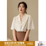 独束大码女装雪纺衫女显瘦夏装新款时尚气质衬衫遮肚显瘦上衣 杏色 M