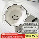 佩尔森双耳陶瓷碗带勺套装汤碗面碗高颜值早餐碗笑脸6英寸双耳碗+扭扭勺