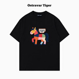 OSTRAVAR TIGER马年限定2026专柜新款 韩国潮牌男女同款情侣亲子宽松纯棉t恤衫 黑-大标 XL 140-160斤