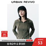UR春季新款女装双拉链连帽抽绳字母印花修身外套UWV140018 军绿 XS