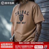 马登工装美式复古Navajo发泡印花印第安T恤纯棉宽松短袖男春夏 岩石褐 M