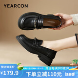 意尔康小皮鞋闰六月送礼女英伦风厚底增高舒适乐福鞋 49861W 黑色3 36
