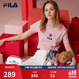 斐乐（FILA）官方女士短袖T恤夏印花运动女装针织短袖套头衫小熊T刺绣上衣 麦町粉-PK S 160/80A