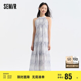 森马观园吉联名连衣裙女肌理国风夏收腰宽松挂脖长裙109324114021