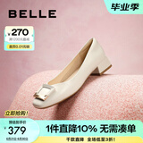 百丽（Belle）方扣高跟鞋女商场同款干练浅口单鞋Z8B1DCQ3预售 米白 37 (235mm)