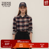Teenie Weenie小熊长袖衬衫女秋冬休闲知识分子格纹衬衣上衣女 藏青色 M (165)