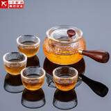 正扬玻璃功夫茶具套装家用锤纹花梨木双侧把泡茶壶耐热茶杯办公整套小 4个 5头(锤纹侧把壶-高碗杯)