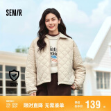 森马（Semir）棉服女灯芯绒翻领菱形格复古2024冬三防宽松轻薄棉衣109724112007