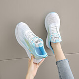 鸿星品断码女鞋运动鞋女2025新款夏季透气网鞋轻便软底减震网面跑步鞋子 蓝色 37