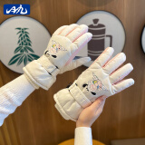 目丸滑雪手套女冬季可爱卡通保暖触屏户外骑行防风寒防水加绒加厚手套 5#米白色小白狗