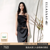 ELLASSAY歌力思经典赫本风小黑裙夏新款侧开叉修身显瘦吊带连衣裙女Y029 经典黑 S