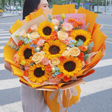 百花馆鲜花速递向日葵真花束生日礼物送老师女生父亲长辈同城配送小时达 百举百捷|JD508