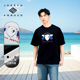 JOSEPH ABBOUD爱堡德【重磅棉】男装2025新款夏时尚印花T恤圆领短袖上衣体恤衫 黑色 M 欧码偏大【建议100-130斤】