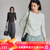 雲上生活【春日面膜t】解构显瘦短款多色圆领打底衫T恤上衣2025春T9130X 淡绿色-32支法式棉氨螺纹 L （建议115-130斤左右）