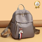 巨森袋鼠女款洋气牛津布背包女士双肩包便携上班小型书包旅游休闲轻便春季 灰色+彩条熊挂件