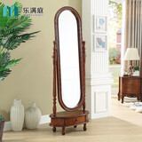 乐满庭美式穿衣镜实木试衣镜客厅复古全身镜简美风落地镜欧式卧室换衣镜 板粟色