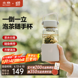 北鼎（Buydeem）泡茶随手杯 茶水分离家用耐高温玻璃杯便携办公水杯节日送礼 【燕麦白】畅快饮|茶水分离630ml