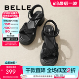 百丽（Belle）满钻条带繁星休闲凉鞋女商场款厚底凉鞋A9S2DBL4 黑色 36 (230mm)