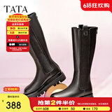 他她（TATA）厚底长筒靴女靴英伦加绒保暖骑士靴高筒靴秋冬新WXK02DG3 黑色(单里) 37