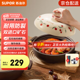 苏泊尔陶瓷煲煲汤锅炖锅家用砂锅汤锅耐高温沙锅煲仔饭砂煲燃气明火专用 菜煲煲【炖菜炖肉3-4人份】 3L