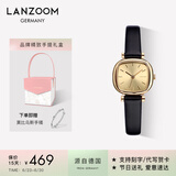 LANZOOM蓝族黑金小方糖手表女满天星时尚轻奢女士手表高级生日礼物送女友 【可代写贺卡】黑色皮表带