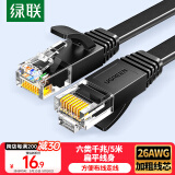 绿联六类网线 千兆网络宽带线 CAT6类家用电脑监控扁平网线 8芯双绞成品跳线 5米 黑色50176