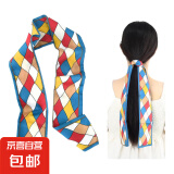 飘带发绳法式编发扎马尾加长丝巾发带女绑发头巾丝带头绳丝巾发带 多色菱形格（新人专享） 88*6CM