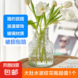 花瓶插花水养玻璃高颜值手工大口径花瓶客厅卧室摆件 大肚水波纹花瓶1个装