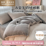 雅鹿·自由自在A类牛奶绒被套单人150x200cm秋冬珊瑚绒加绒被罩单件 山灰