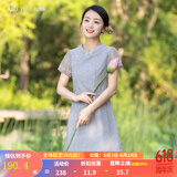 烟花燙中国风连衣裙2025年夏新品复古a字年轻款小个子旗袍裙子 若末 灰色 S