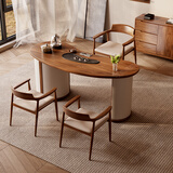 可奈熊现代阳台小户型腰型茶桌椅组合新中式异形实木家用月牙茶台 单茶桌 120*70cm