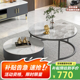 左客左家（ZUOKEZUOJIA）意式简约中古风茶几客厅家用茶桌小户型实木圆形岩板茶几边几组合 亮面|60白+80灰|黑柜单抽茶几