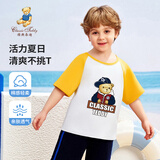Classic Teddy儿童短袖男童T恤女童上衣夏季新款童装宝宝衣服半袖夏装1 棒球帽子熊同色插肩杏黄 140