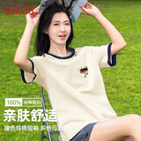 班尼路（Baleno）纯棉宽松短袖t恤女2026年夏季休闲时尚撞色百搭半袖校园风打底衫
