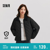 森马（Semir）棉服女灯芯绒翻领菱形格复古2024冬三防宽松轻薄棉衣109724112007