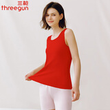 三枪薄款纯棉打底无袖衫透气罗纹棉质柔软蕾丝花边圆领休闲女背心 大红 L