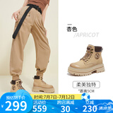 骆驼（CAMEL）大黄靴女时髦擦色粗跟户外工装马丁靴 L24W469612 杏色(4孔) 38