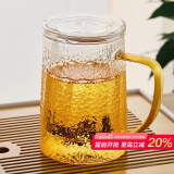 雅集茶具锤纹斜纹耐热玻璃茶杯茶水分离过滤泡茶杯透明水杯550ml