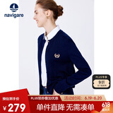 Navigare意大利小帆船女针织衫春秋圆领小开衫毛衣外套2334092061 藏青 S