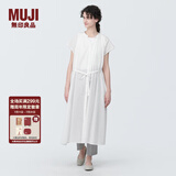 无印良品（MUJI）女式 强捻法国袖连衣裙 女装裙子夏季纯棉全棉衬衫连身裙BC2JGC4S 白色 XL(165/92A)