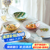 美浓烧（Mino Yaki） 绘手纸圆盘日式和风7英寸深盘釉下彩菜盘蔬菜盘小吃点心盘 绿椒款(17*4.8cm)
