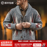 马登工装 纳瓦霍开衫毛衣男春季加厚保暖针织衫美式复古青果领外套 深灰色 2XL