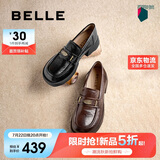 百丽元宝乐福鞋女2025新款粗跟英伦黑色小皮鞋D2S1DAA5 黑色 38